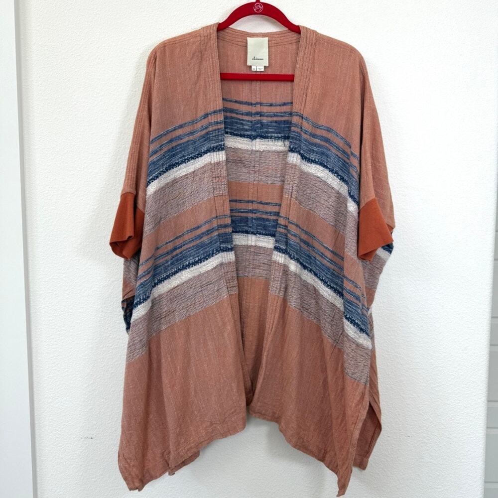 Elevenses Striped Open Front Kimono Cardigan Rust Blue Cotton Blend Women’s M/L‎